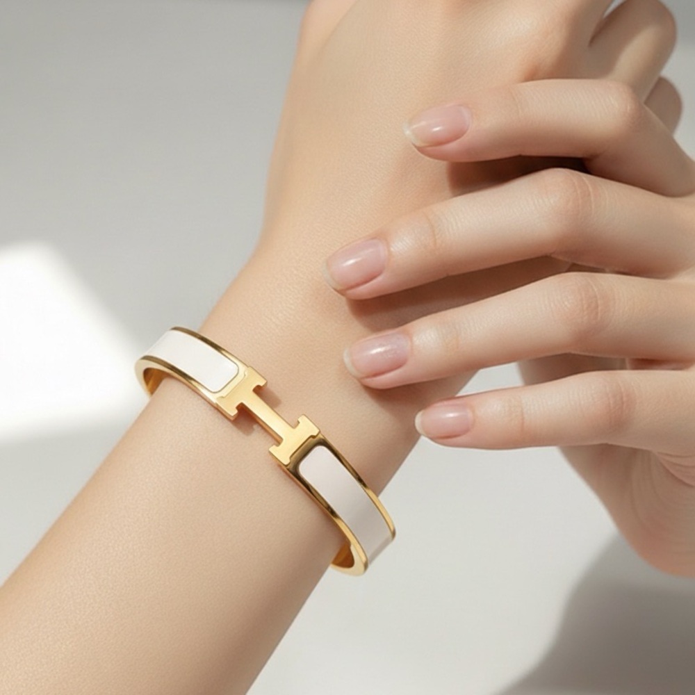 Wide Elegant Gold and White Bracelet